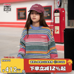 男女儿童25冬新款 VISION童装 毛衣套头衫 复古撞色条纹宽松版 美式