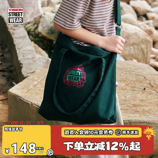 VISION童装 复古趣味表情logo帆布两用托特包日常便携斜挎包 美式