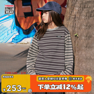 VISION童装 美式复古宽松落肩撞色条纹长袖T恤25秋冬男女儿童