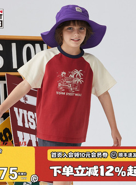VISION KIDS 童装男女儿童PSYCHO FAMILY夏日主题印花撞色短袖T恤