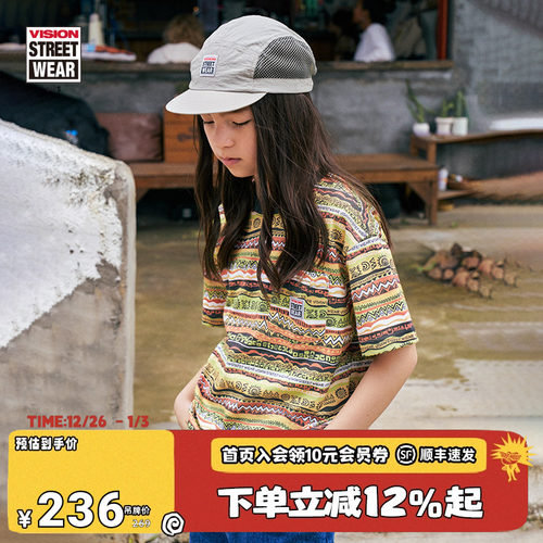 VISION童装 复刻历史图腾阿兹特克纹样微落肩宽松短袖T恤男女同款