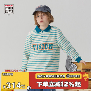 男女儿童同款 童装 美式 复古印花条纹宽松长袖 VISION POLO衫 KIDS
