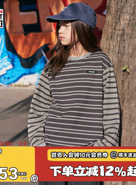 VISION童装 美式复古宽松落肩撞色条纹长袖T恤25秋冬男女儿童
