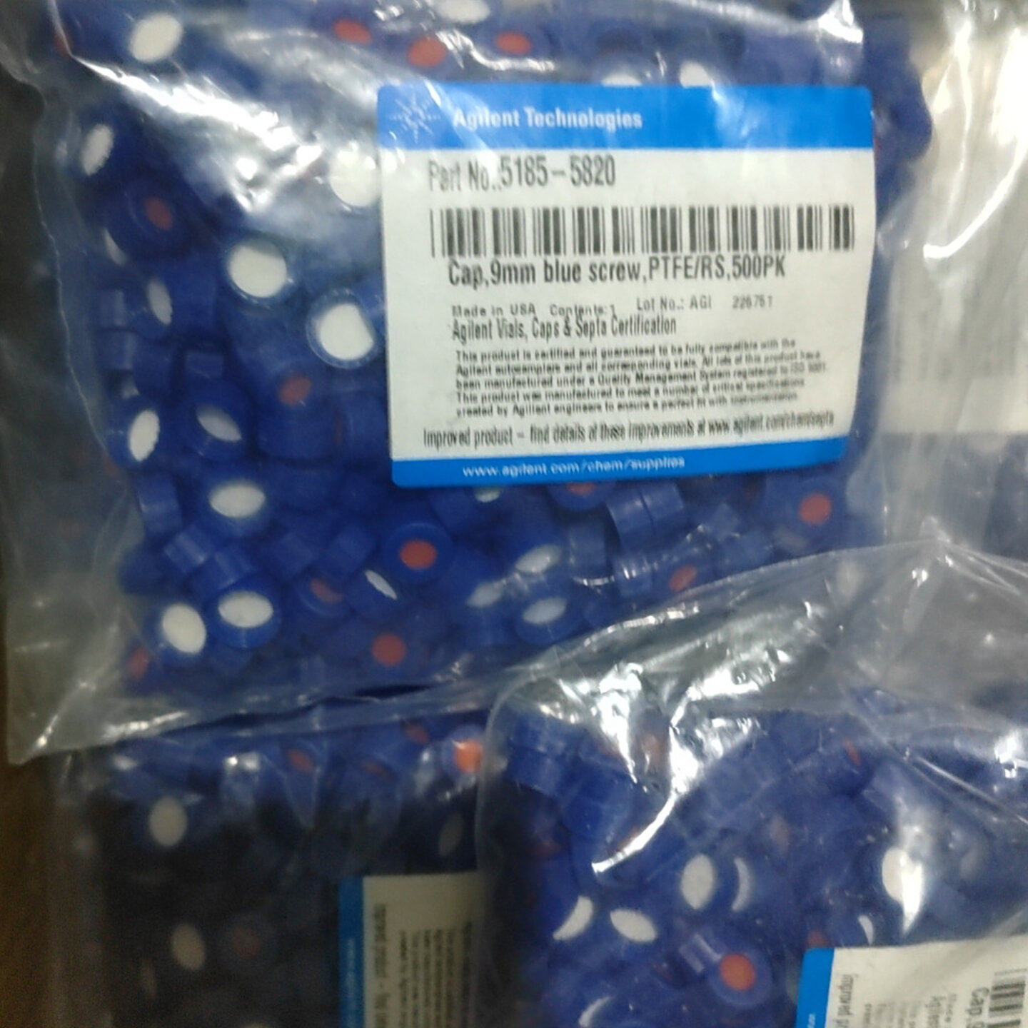 议价安捷伦进样瓶瓶盖5185-5820 Cap， 9mm blue screw， PTFE/RS