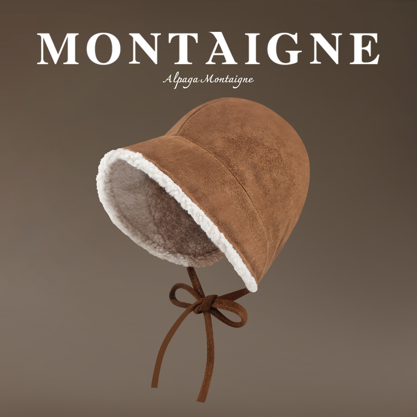 法国Montaigne/蒙田秋冬渔夫麂皮绒护耳保暖帽子女百搭水桶系带帽