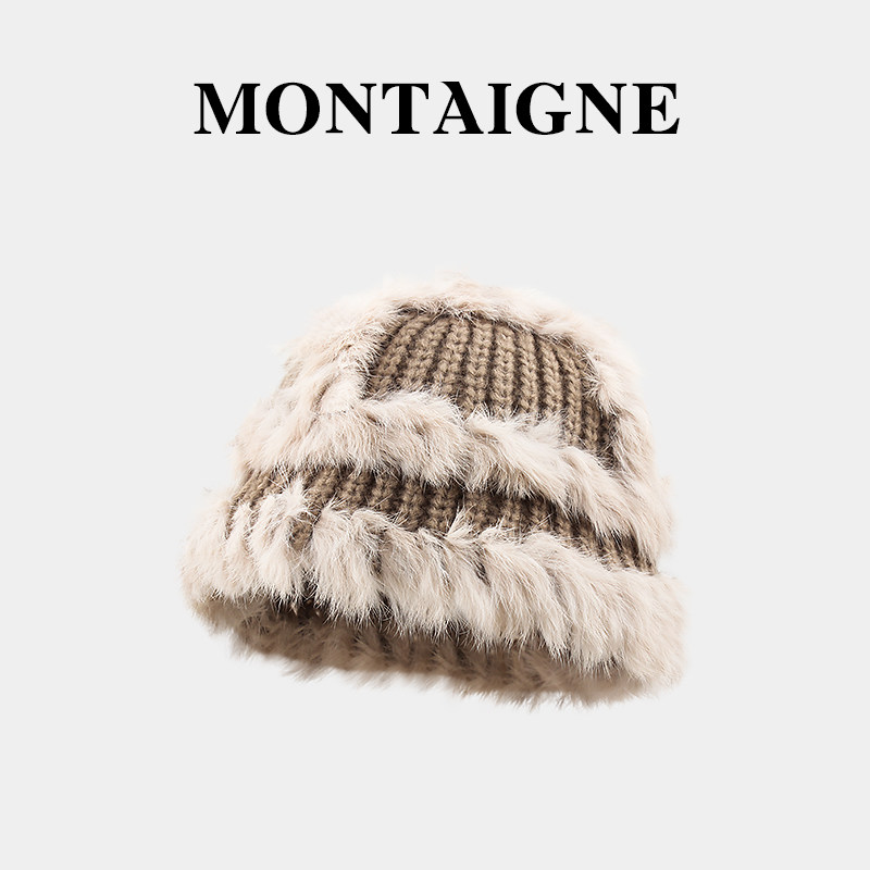 法国Montaigne/蒙田代购大头围毛线帽子女秋冬真兔毛针织帽渔夫帽,服饰配件/皮带/帽子/围巾,帽子,淘宝优惠券,粉丝福利购,淘宝优惠卷