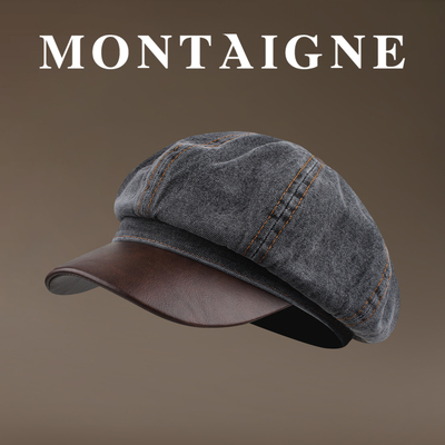 蒙田日系复古八角帽子牛仔显脸小