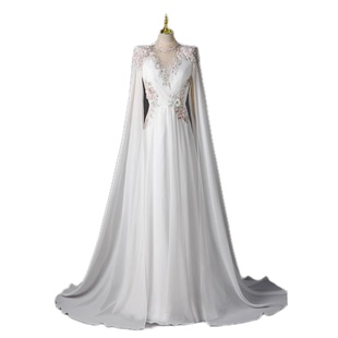 白色晚礼服高级独唱重工钉珠水袖 民族声乐礼服比赛艺考古筝演出服