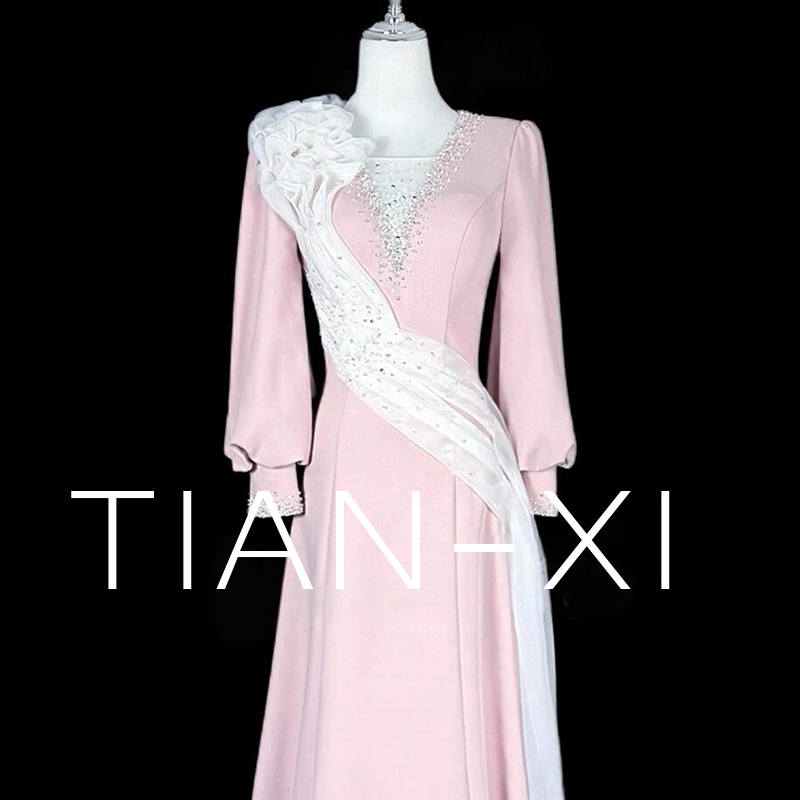 主持人晚礼服女高端大气民族声乐艺考舞台独唱古筝表演出礼服长袖