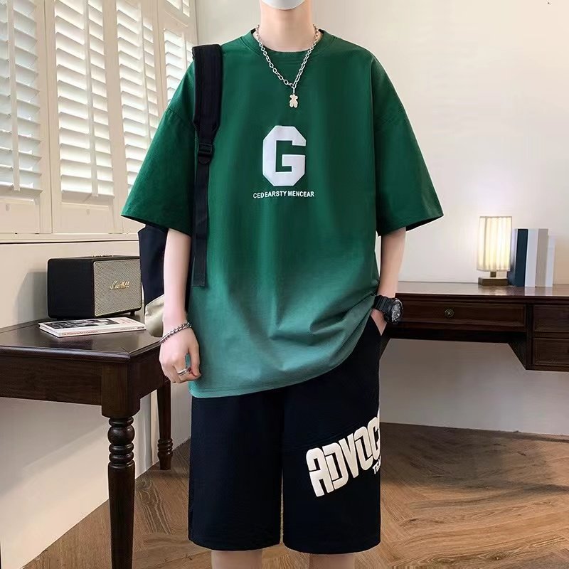 青少年短袖t恤男孩衣服初高中学生潮流帅气大童夏装运动短裤套装