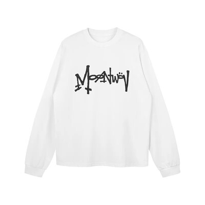 李大奔benzo同款MOONWAV草写LOGO字母涂鸦印花长袖T恤男女打底衫