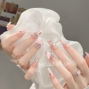 玫瑰森林仲夏恋蝶穿戴甲2025新款 蝴蝶粉色系美甲温柔显白高级指甲
