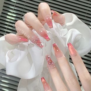 彩糖猫眼蜜桃渐变纯欲秋冬手工新年穿戴甲温柔 玫瑰森林