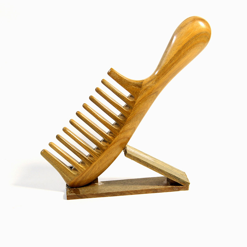 厂家直供绿檀木梳子檀香木玉檀香宽齿按梳长发拼接木梳跨境