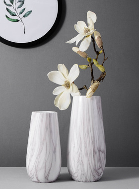 大口径大理石纹陶瓷花瓶客厅家居干花插瓶摆件饰品水转印艺术花器