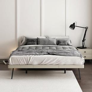 意式极简无床头床架轻奢榻榻米双人皮床现代简约无靠背高脚实木床