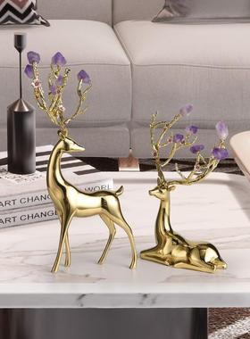 轻奢纯铜梅花鹿摆件家居客厅酒柜玄关铜鹿装饰品乔迁新居礼品