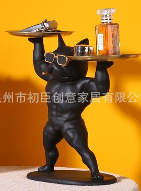跨境创意家居装饰法斗狗摆件钥匙收纳托盘玄关桌面动物树脂工艺品
