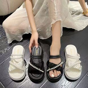 珍珠仙女风配裙子厚底凉鞋 双带凉拖鞋 时尚 夏季 外穿in潮2025新款