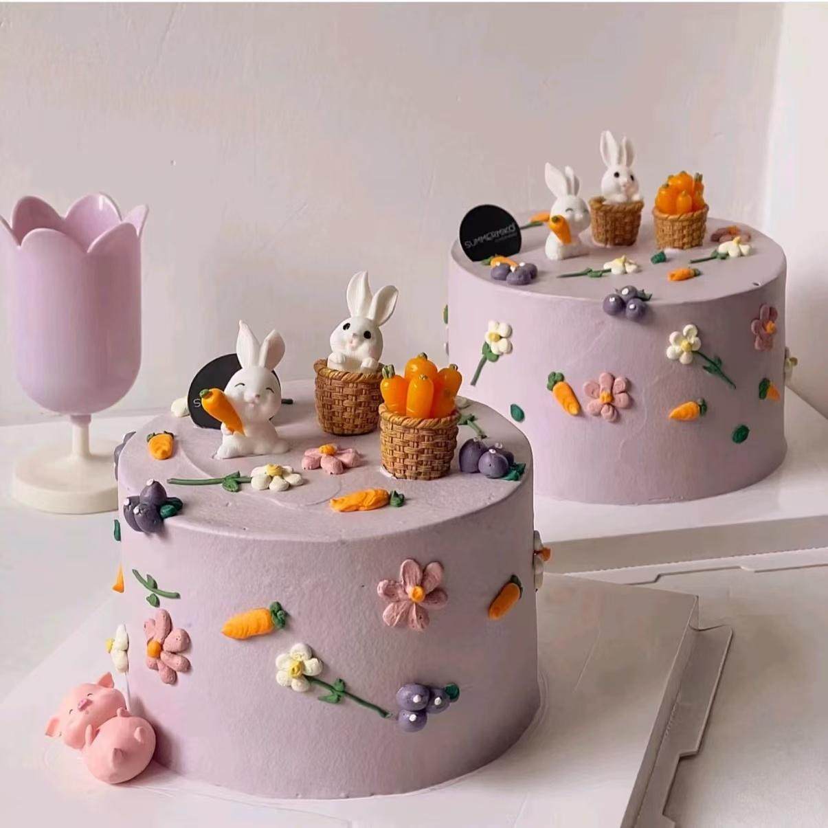 烘焙生日蛋糕装饰摆件小兔子韩式迷你胡萝卜箩筐田园风格网红兔子