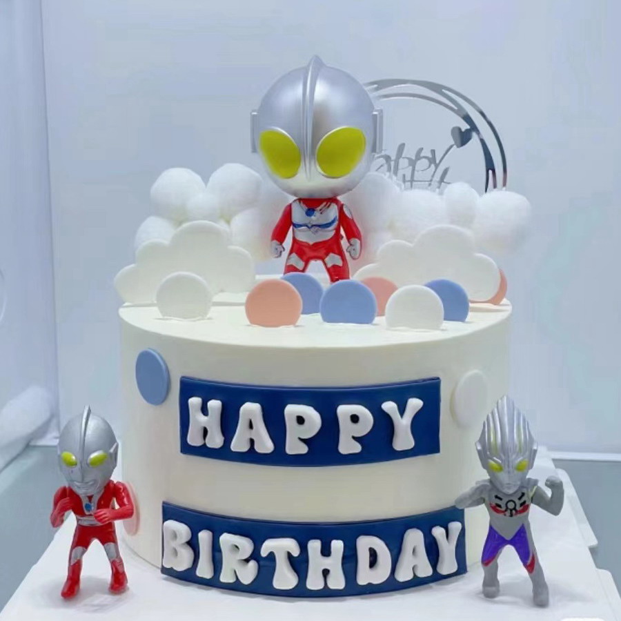 卡通英雄超人打怪兽奥特曼蛋糕装饰摆件男孩儿童宝宝生日派对插件