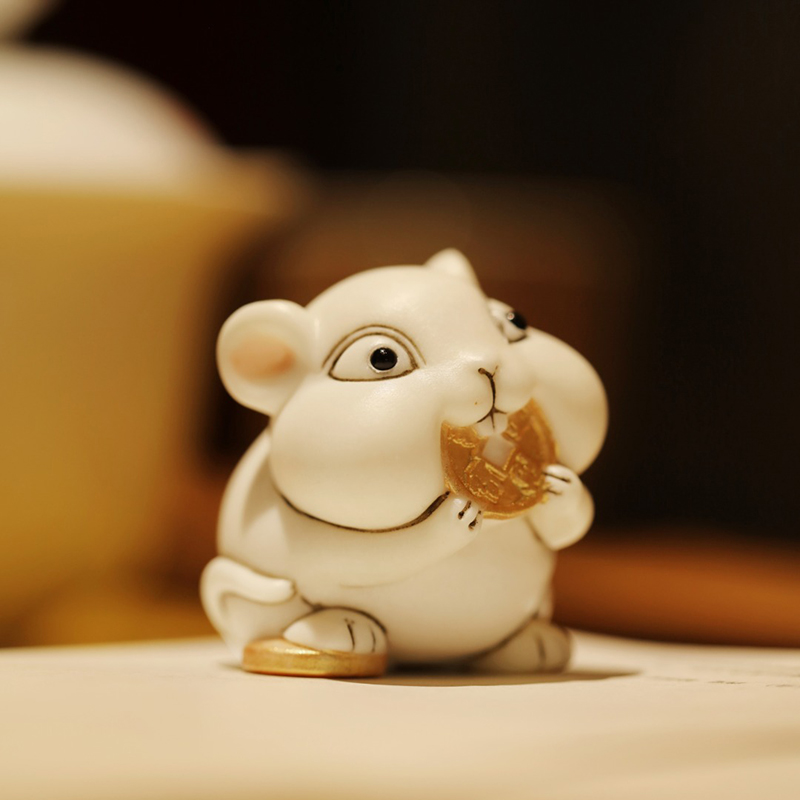 濮暹鹿角抱钱鼠小摆件12生肖