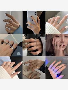 设计感ins潮时尚 韩版 个性 轻奢小众几何形开口戒指套装 食指小指戒