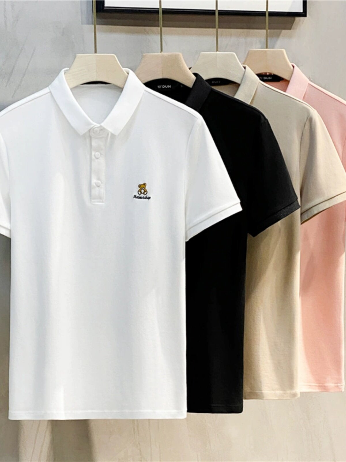 SIMPLE BEAR EMBROIDERY HANDSOME LAPEL HIGH-END POLO SHIRT MENS TREND TIDE BRAND SUMMER LED T-SHIRT MENS SHORT SLEEVES