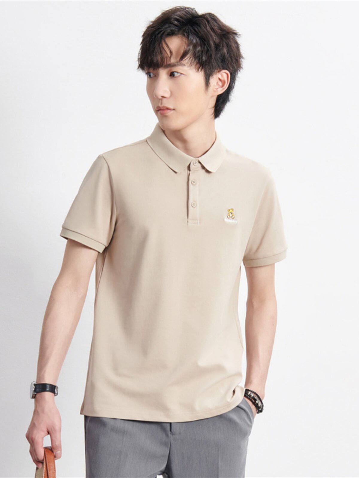 SIMPLE BEAR EMBROIDERY HANDSOME LAPEL HIGH-END POLO SHIRT MENS TREND TIDE BRAND SUMMER LED T-SHIRT MENS SHORT SLEEVES