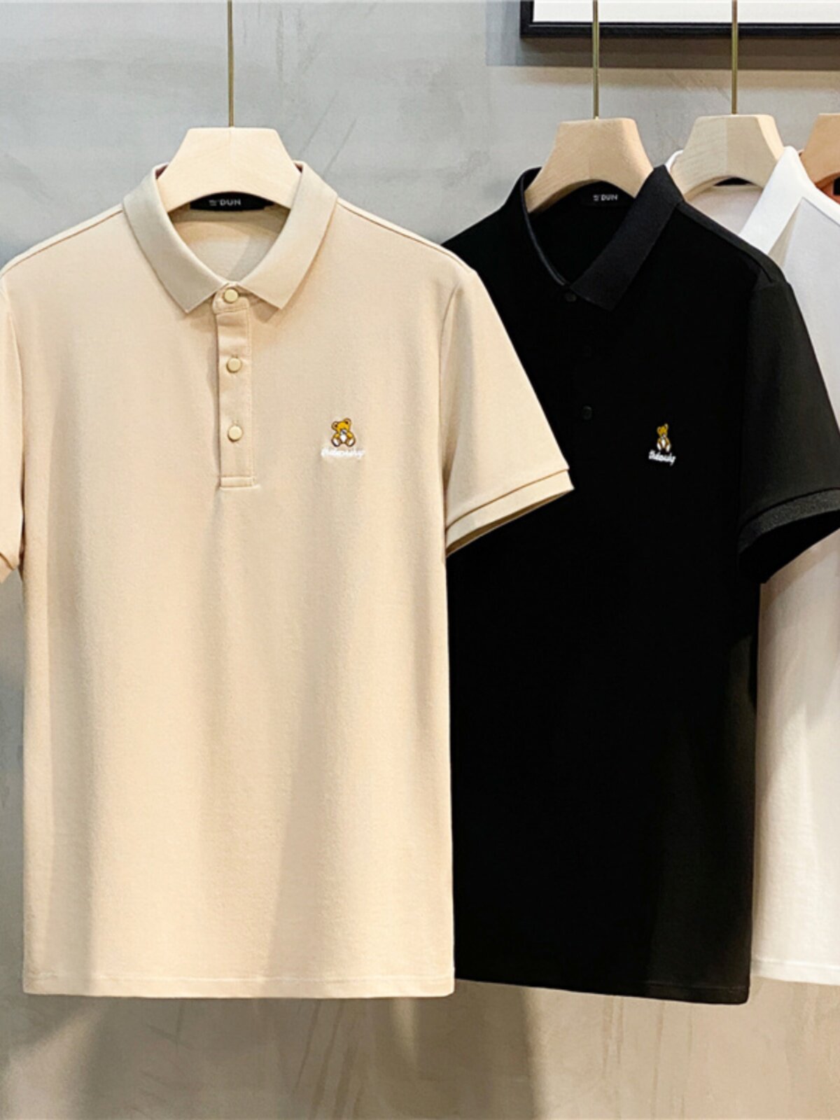 SIMPLE BEAR EMBROIDERY HANDSOME LAPEL HIGH-END POLO SHIRT MENS TREND TIDE BRAND SUMMER LED T-SHIRT MENS SHORT SLEEVES