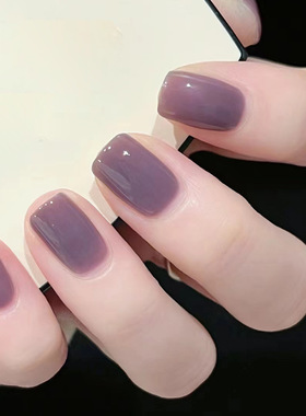 纯色穿戴甲可拆卸美甲片指甲片紫色方形显白假指甲美甲贴片24片