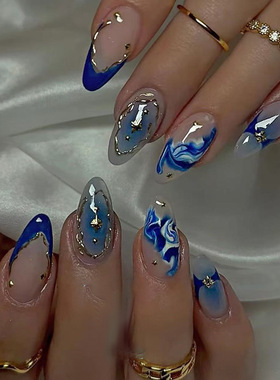 外贸立体波涛星芒法式欧美ins风可穿戴甲24片press on nails