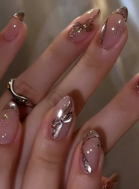 立体鎏金蝴蝶结星河猫眼欧美风可拆卸穿戴甲30片 press on nails