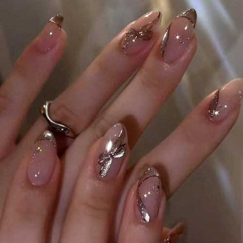 立体鎏金蝴蝶结星河猫眼欧美风可拆卸穿戴甲30片 press on nails