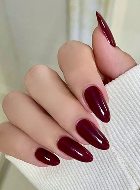 简约复古紫红气质显白欧美可拆卸穿戴甲24片 press on nails