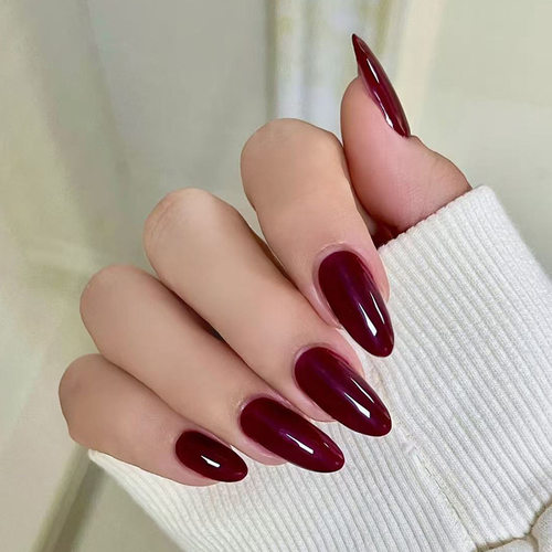 简约复古紫红气质显白欧美可拆卸穿戴甲24片 press on nails