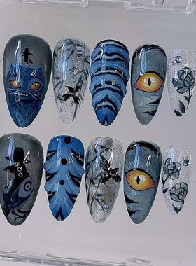 外贸立体万圣节神秘暗黑恶魔ins风可拆卸美甲24片press on nails