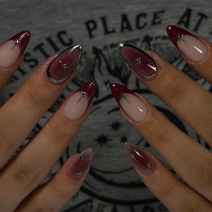 立体星芒法式葡萄晕染可拆卸美甲片24片press on nails