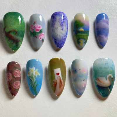 指尖繁花油画氛围感小众欧美ins风可拆卸美甲30片press on nails