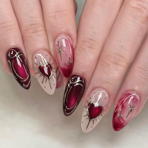 立体猫眼金属感线条甜酷欧美ins风可拆卸美甲30片press on nails