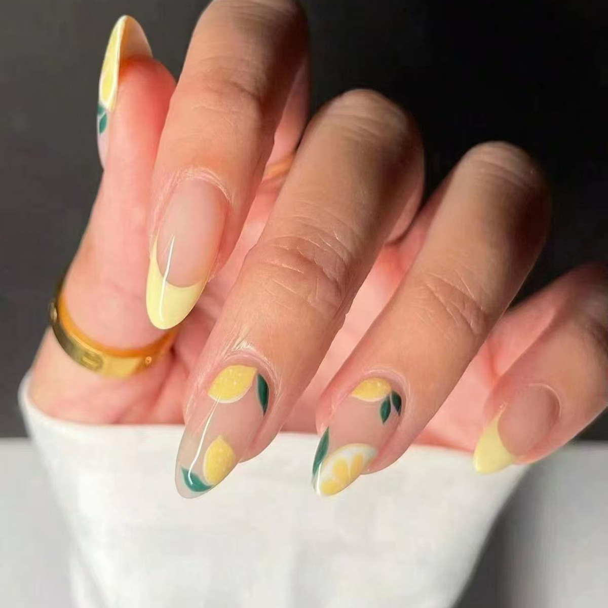 外贸夏日清新元气柠檬欧美ins风可穿戴甲24片press on nails