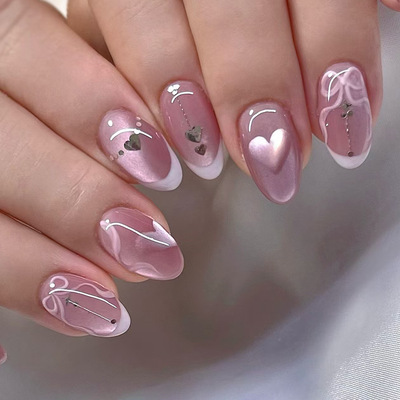 气质猫眼韵味紫色爱心蝴蝶结ins风可拆卸美甲 press on nails