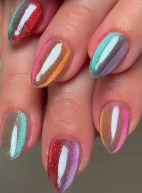 猫眼多巴胺元气渐变彩虹可拆卸美甲片30片press on nails