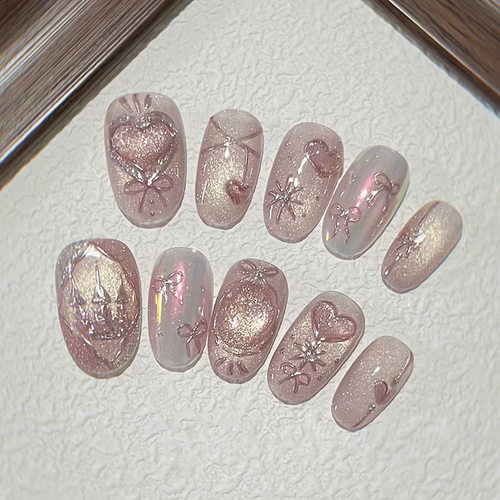 星纱紫梦芋泥猫眼立体爱心星芒可拆卸穿戴甲30片press on nails