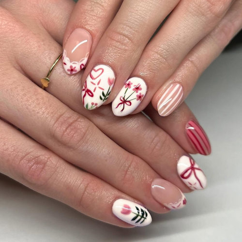 奶油小花蝴蝶蕾丝花边格纹可拆卸美甲30片press on nails