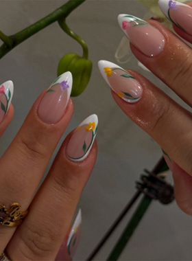 外贸白色法式清甜多彩小花可拆卸穿戴甲欧美ins风 press on nail