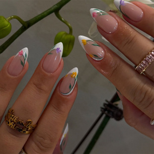 press nail 清甜多彩小花可拆卸穿戴甲欧美ins风 外贸白色法式