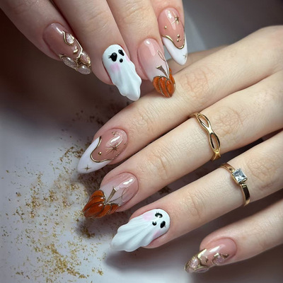 立体万圣节星芒立体小鬼甜酷ins风可拆卸美甲24片 press on nails