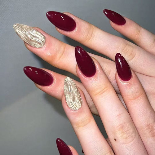 立体条纹珠光清冷树莓气质ins风可拆卸美甲30片 press on nails