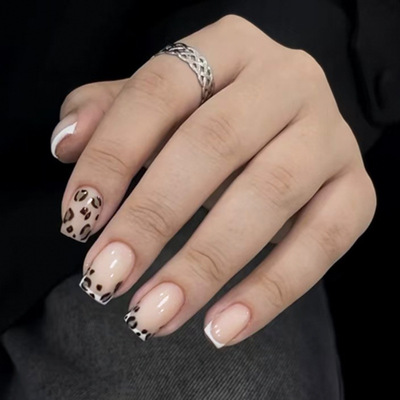 法式气质棕色豹纹甜酷欧美风可拆卸美甲24片press on nails